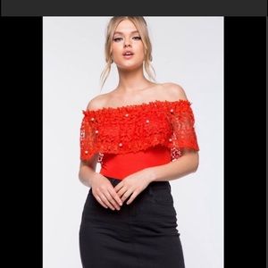 Orange crochet off shoulder top